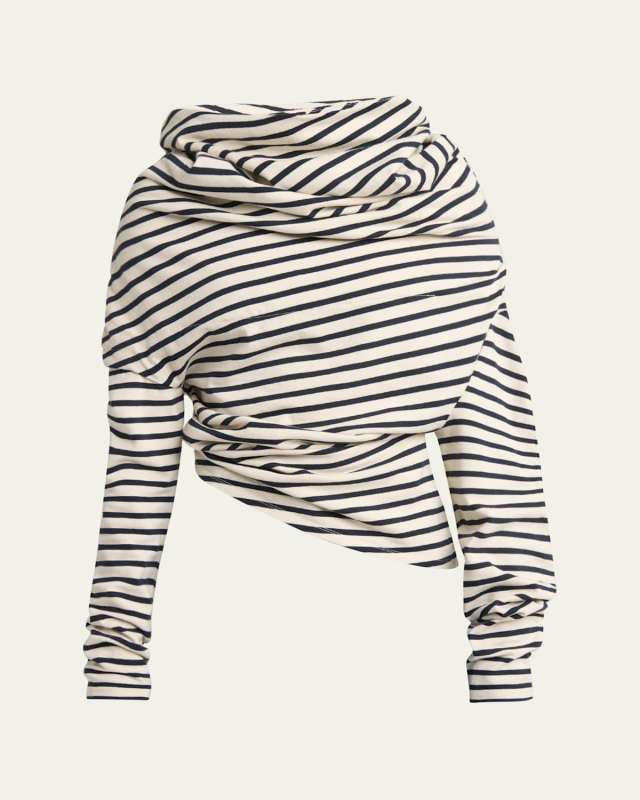 Jersey Cowl-Neck Draped Top